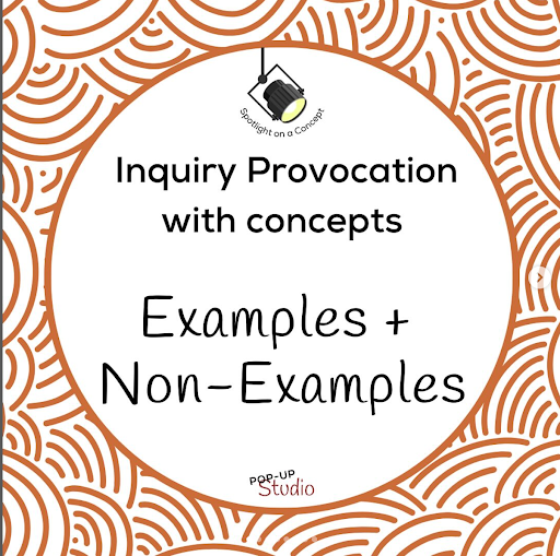 Image with the words, Inquiry Provocation with concepts. Examples and non-Examples' on it.