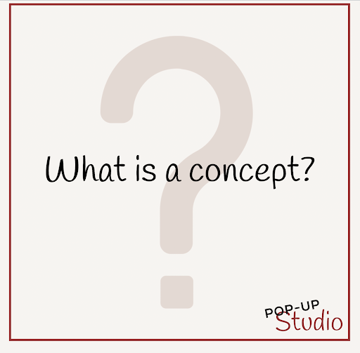 A text image with a big question mark with the words 'What is a concept?' written on it.